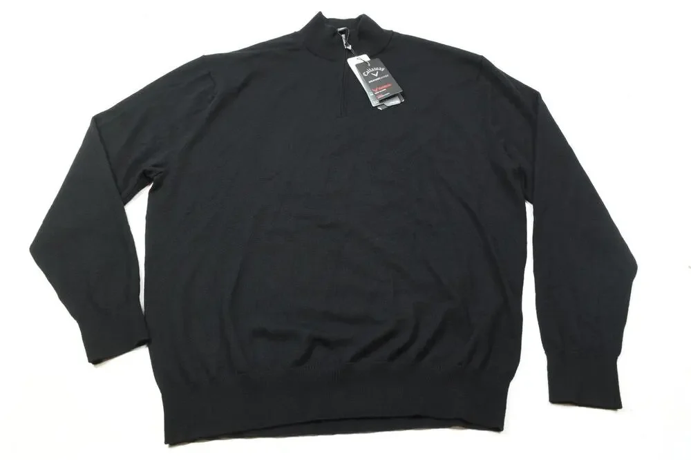 Callaway Merino Wool Thermal Sweater Mens 2XL Black Long Sleeve 1/4 Zip Golf